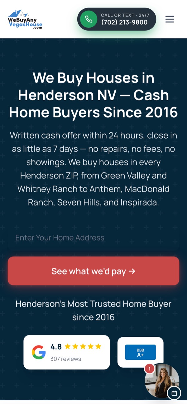 Henderson location page on mobile